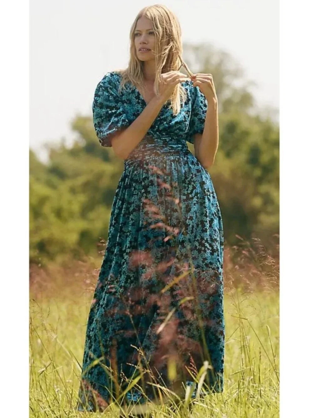 Anthropologie The Katerina Button-Front Dress: Velvet Edition Blue